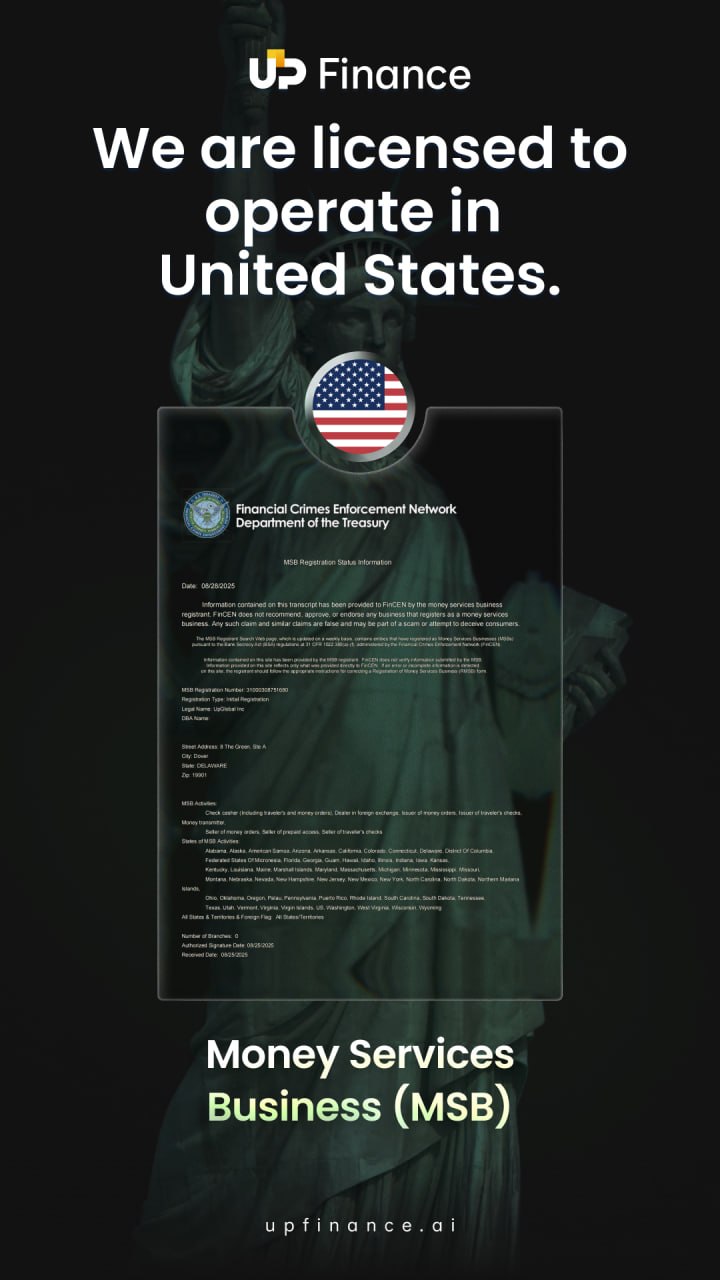 We are licensed to operate in the United States. πΊπΈ